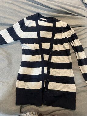 GAP Black & Gray Striped Long Cardigan